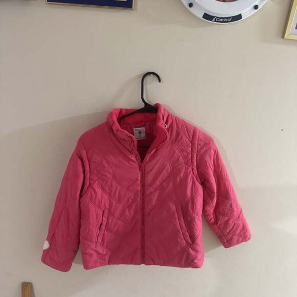 Palomino Girl's Pink Quilted Puffer Jacket Full Zip Size 8 Warm Outerwear Hearts